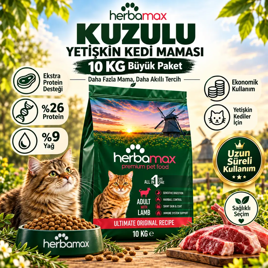 Kuzu Etli Yaşlanma Karşıtı Yetişkin Kedi Maması 20kg (2X10KG)