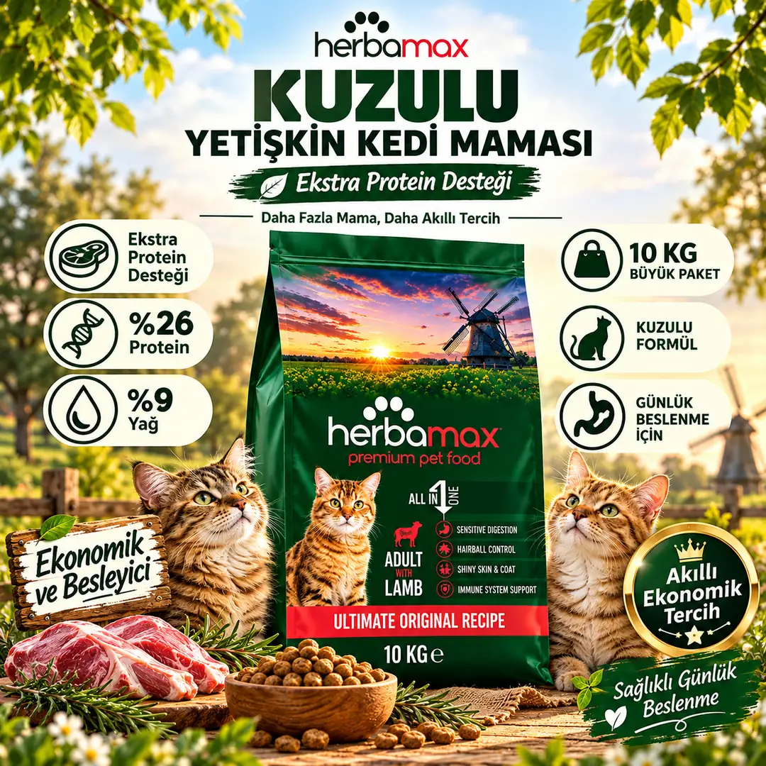 Kuzu Etli Yaşlanma Karşıtı Yetişkin Kedi Maması 20kg (2X10KG)