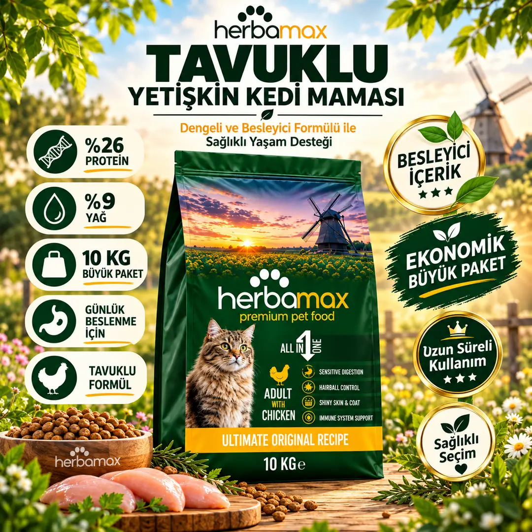 Bağışıklık Sistemi Düzenlemeye Yardımcı Etkili- Tavuklu Yetişkin Kedi Maması 20kg (2X10KG)