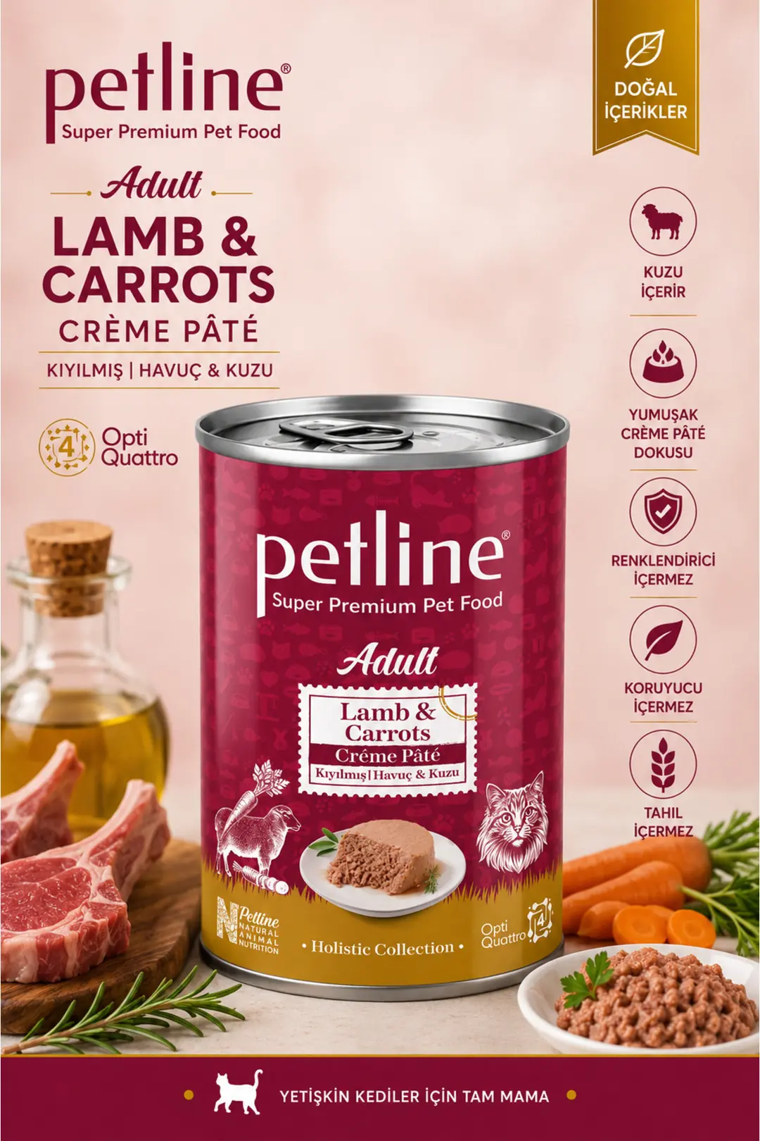 Gold Opti Quattro Nutrition™ Adult Lamb & Carrots Crème Pâté Yetişkin Kedi Konservesi 395 Gr