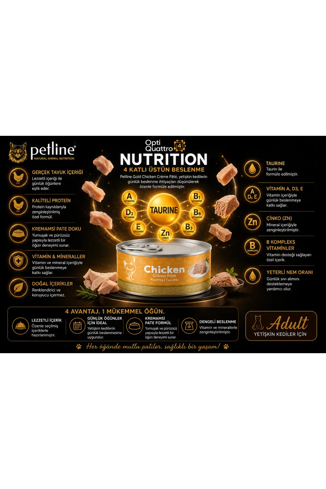 Gold Opti Quattro Nutrition™ Chicken Crème Pâté 85 Gr "8 Adet gönderilmektedir"