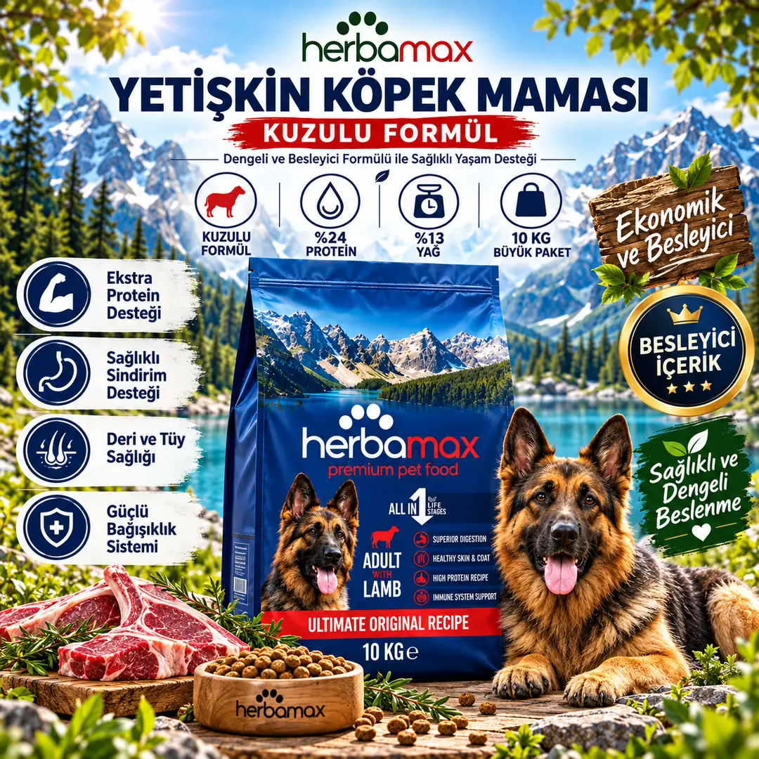 Sindirim Destekleyici- Yetişkin Köpek Maması Kuzu Etli 2x10 Kg Ikili Paket