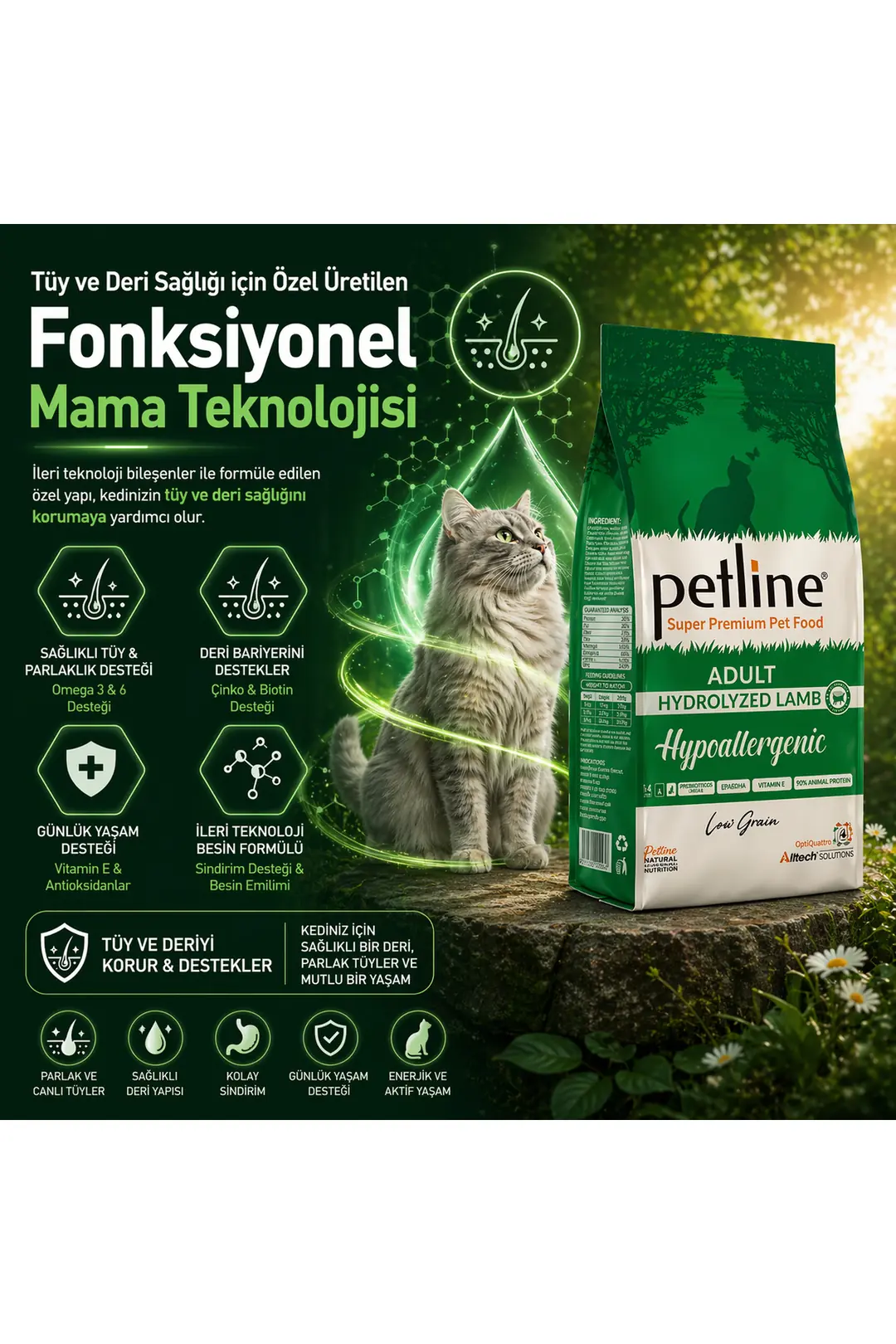 Tüy Ve Deri Sağlığını Destekleyici Hypoallergenic Kuzu Etli Yetişkin Kedi Maması 3kg (2X1,5KG)