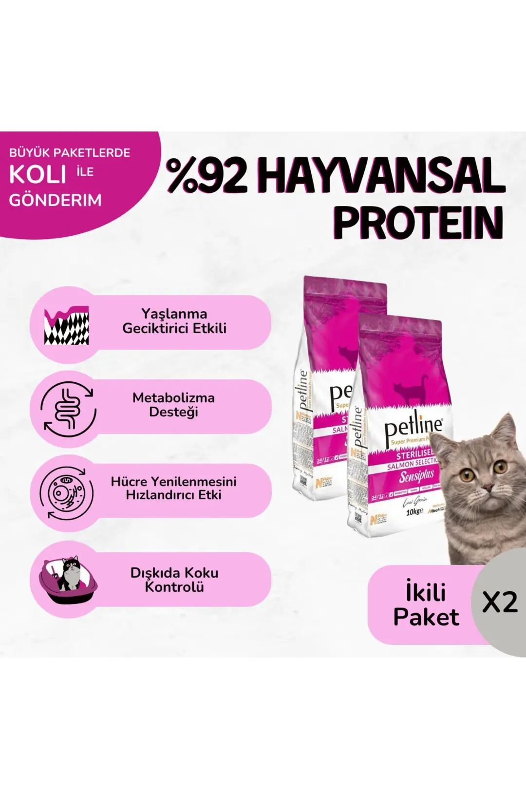 Kısırlaştırılmış Somonlu Yetişkin Kedi Maması 20kg (2 X 10KG) - Sensıplus