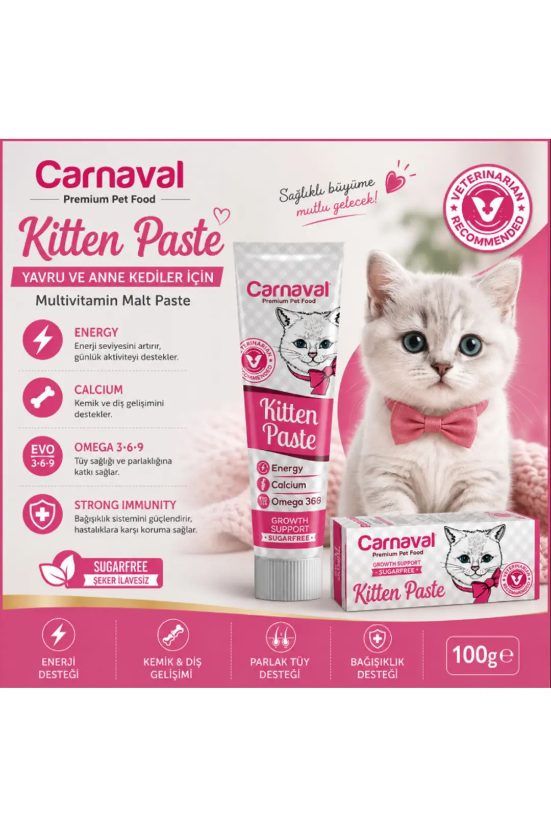 Kalsiyum ve Omega Deposu Kitten Paste Macun