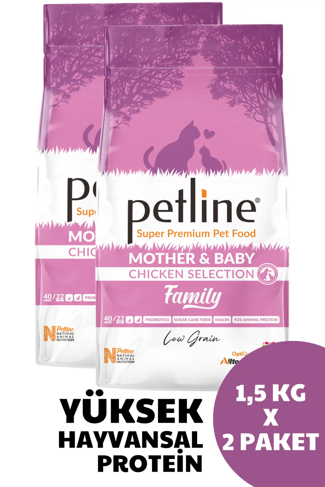 Anne Ve Yavrulara Özel Besleyici Ürün Tavuklu Kedi Maması 3kg (2 X 1,5KG) - Family