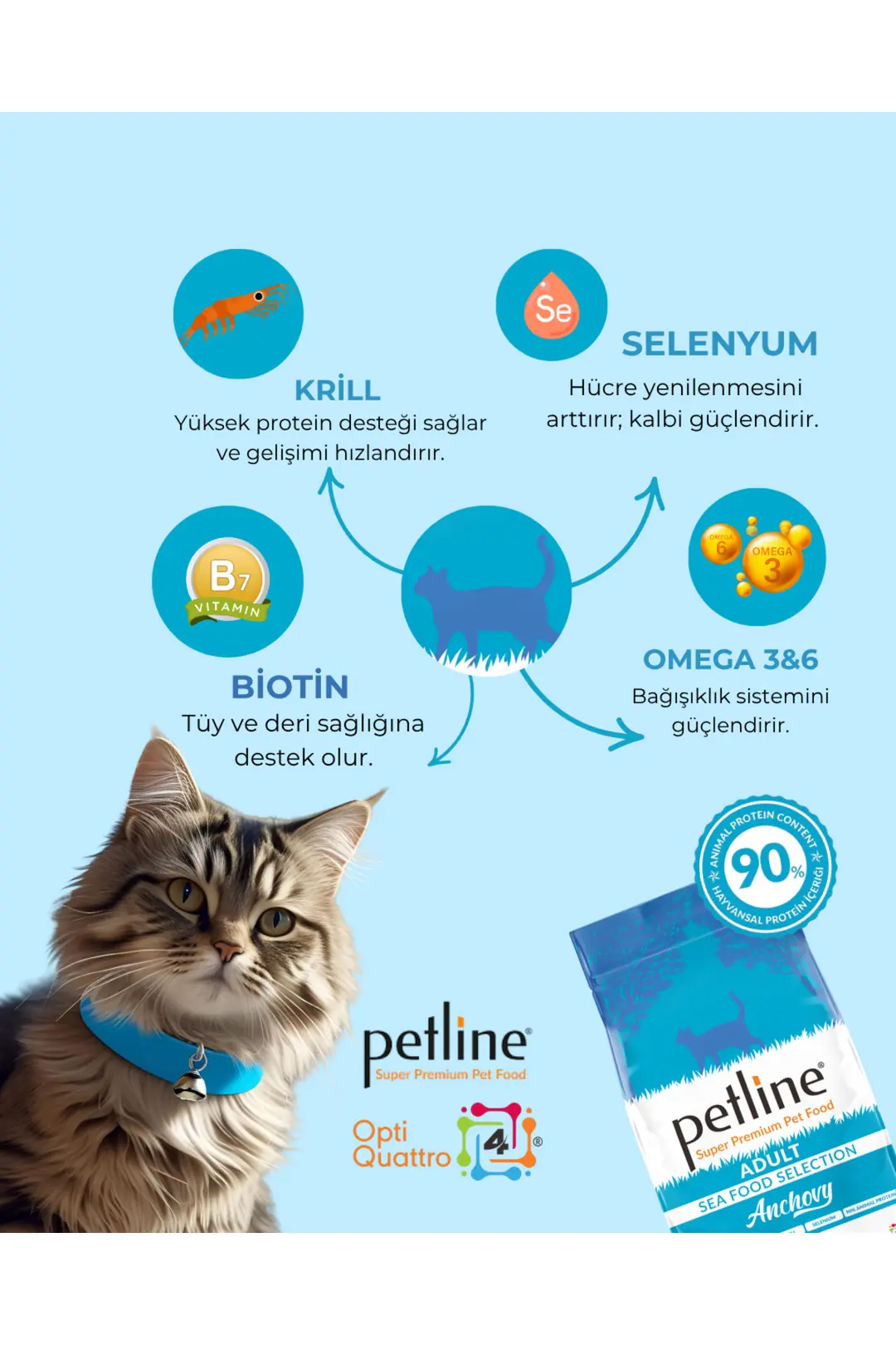 Yerli Karadeniz Hamsili -omega Deposu, Biotinli Balıklı Yetişkin Kedi Maması 10kg- Anchovy