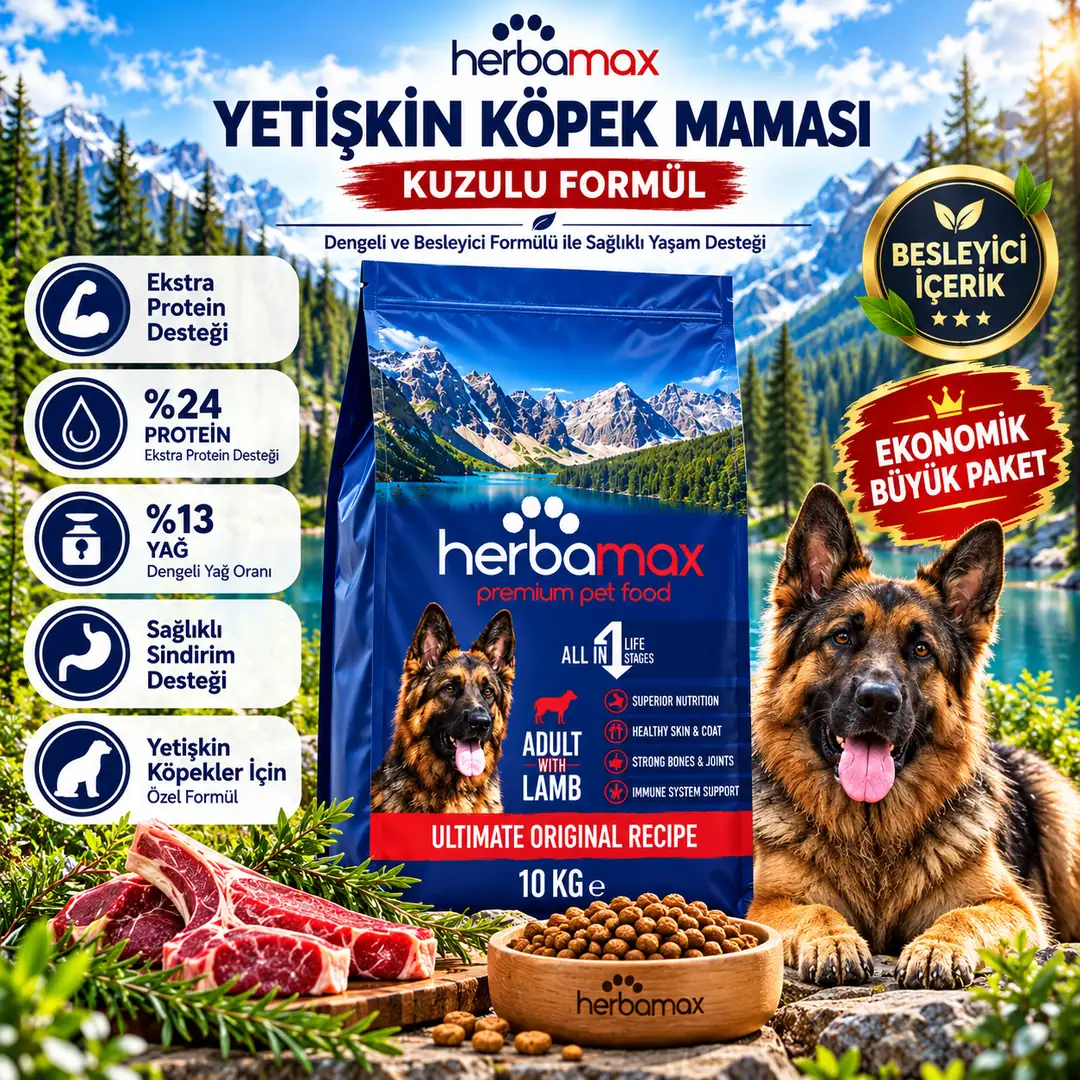 Sindirim Destekleyici- Yetişkin Köpek Maması Kuzu Etli 2x10 Kg Ikili Paket