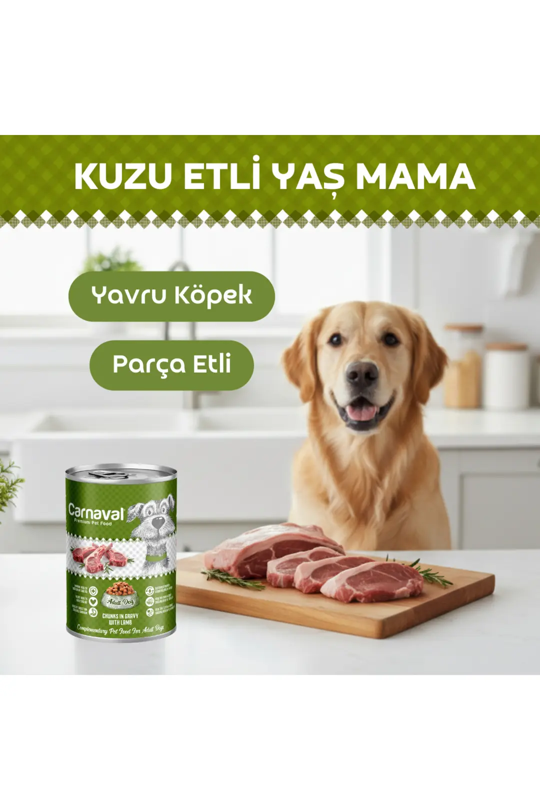 Premium Yetişkin Köpek Konservesi Kuzu Etli 400 gr X 12 Adet
