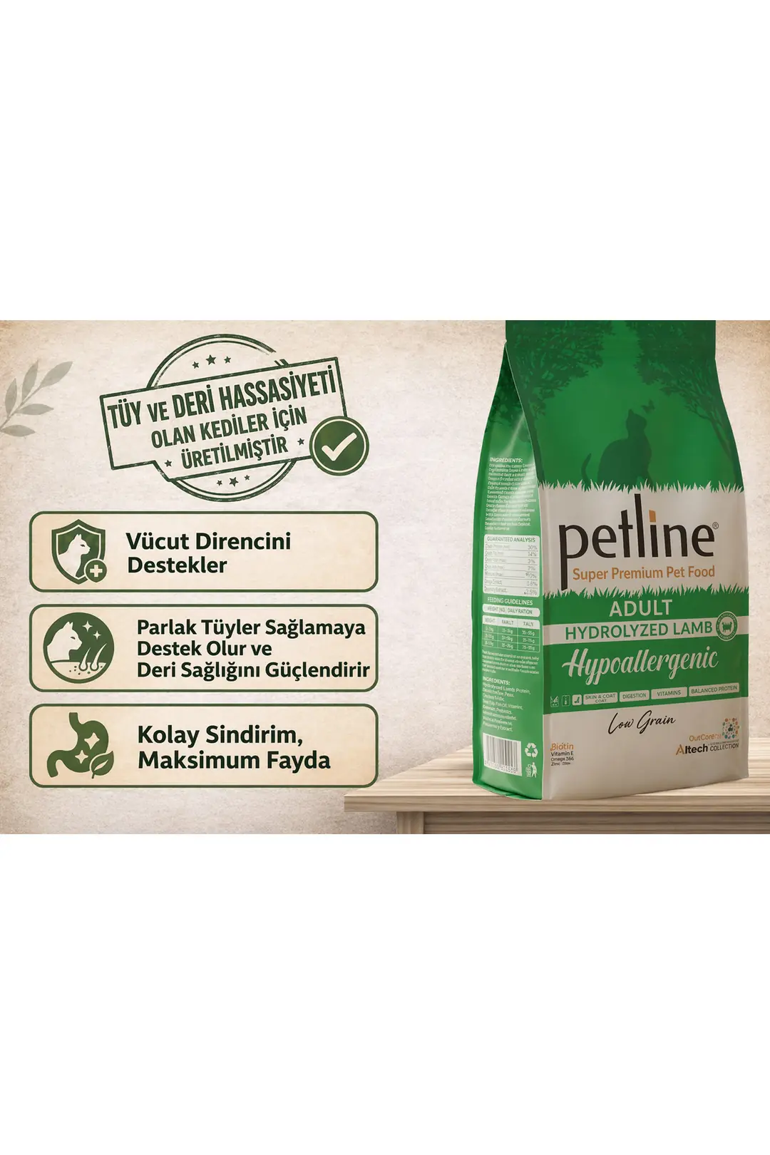 Tüy Ve Deri Sağlığını Destekleyici Hypoallergenic Kuzu Etli Yetişkin Kedi Maması 3kg (2X1,5KG)