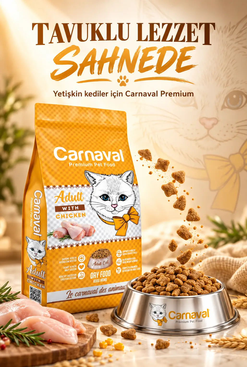 Tavuklu Yetişkin Kedi Maması Tavuklu 4.5kg (3X1.5KG)