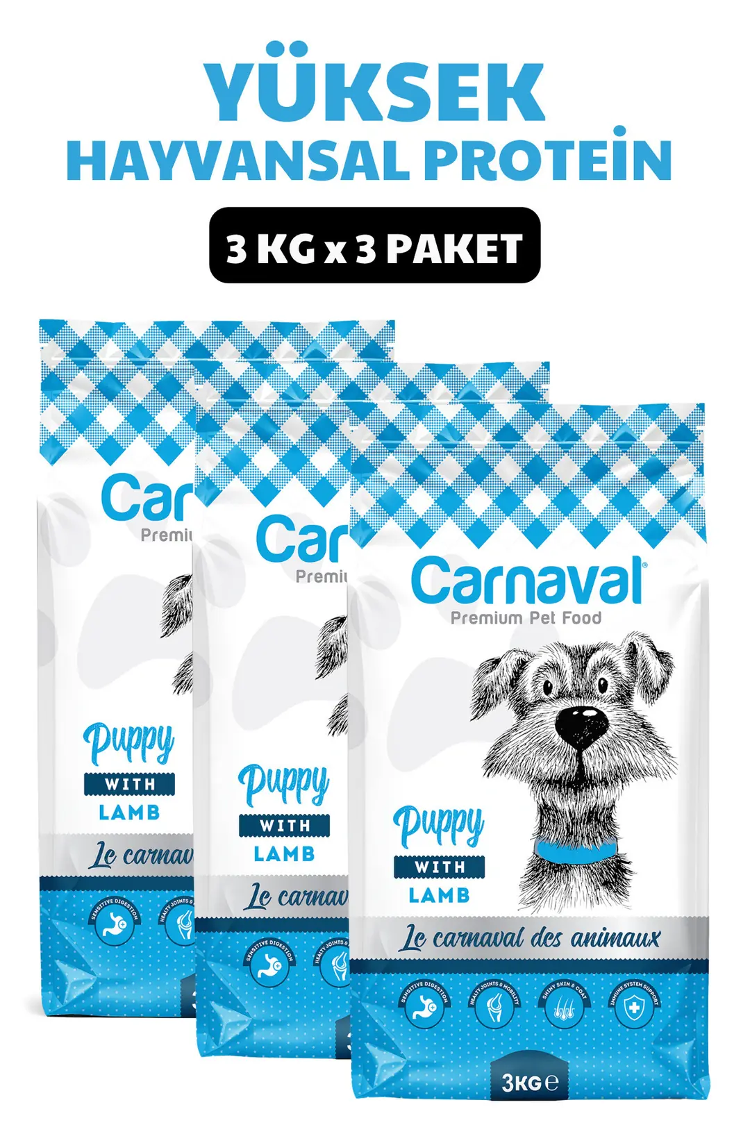 Kuzu Etli Yavru Köpek Maması 9kg (3X3KG)