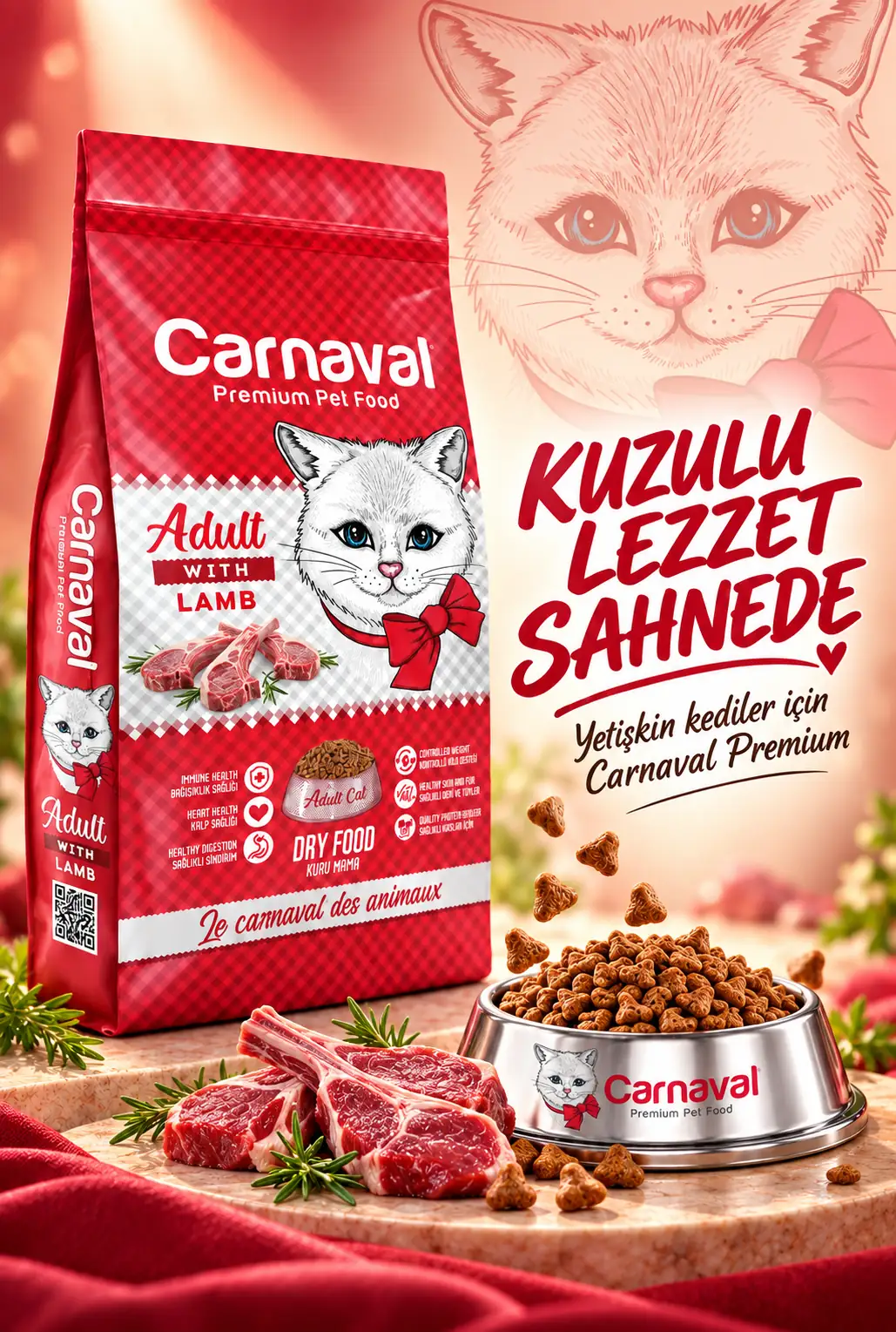 Kuzu Etli Yetişkin Kedi Maması 4.5kg (3X1.5KG)