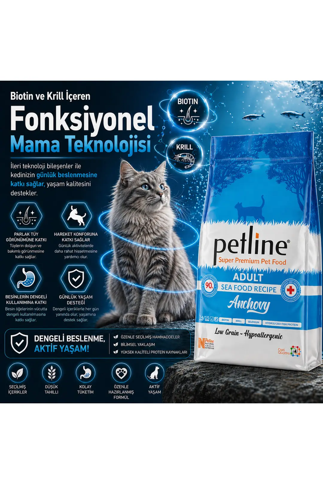 Yerli Karadeniz Hamsili - Balıklı Yetişkin Kedi Maması 20kg (2X10KG)- Anchovy