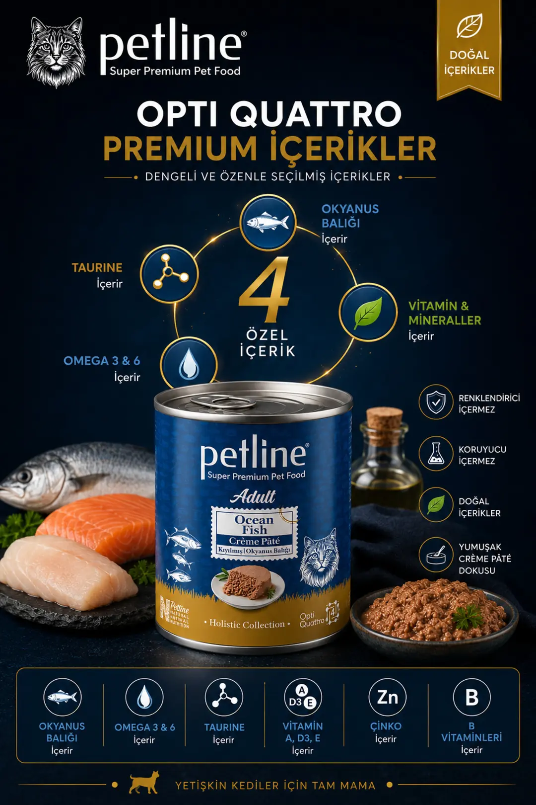 Gold Opti Quattro Nutrition™ Adult Ocean Fish Crème Pâté Okyanus Balıklı Kedi Konservesi 395 Gr