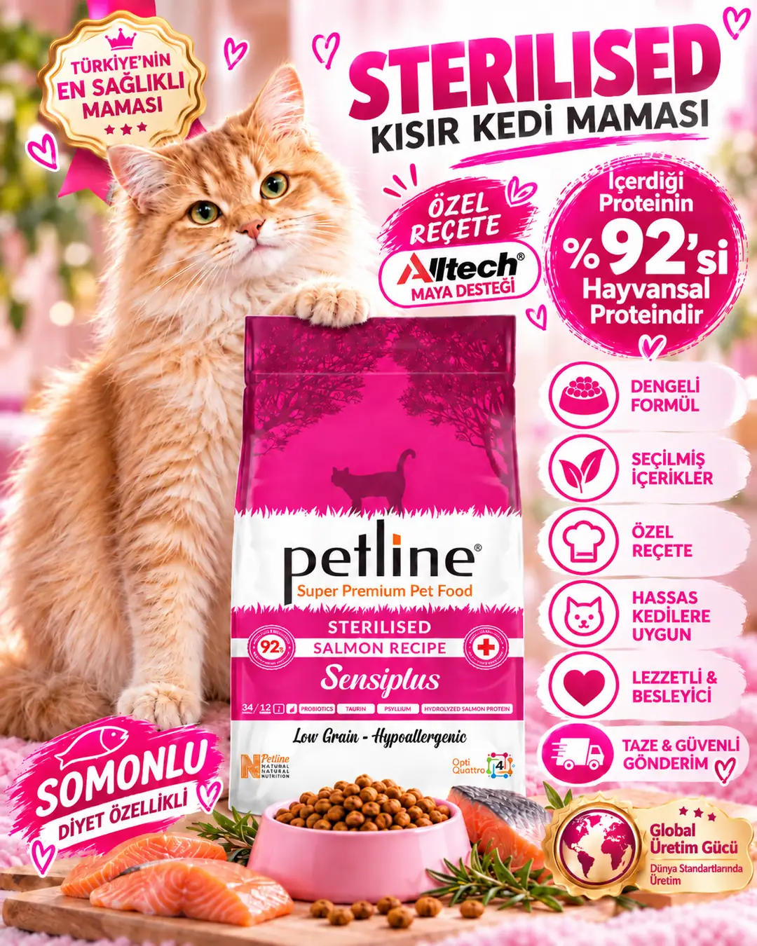 Kısırlaştırılmış Somonlu Yetişkin Kedi Maması 20kg (2 X 10KG) - Sensıplus