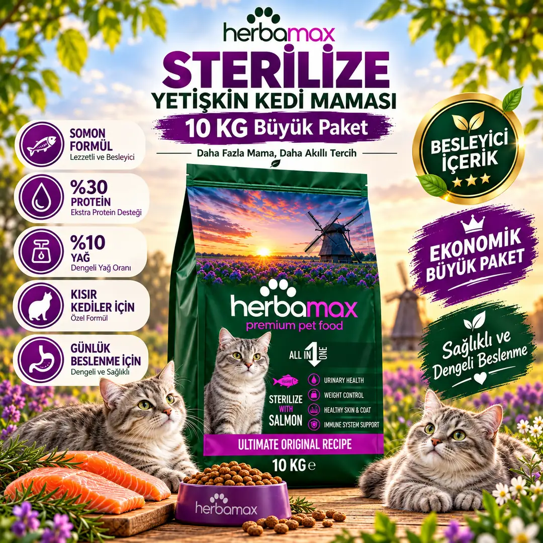 Kilo Dengeleyici Özellikte Kısırlaştırılmış Somonlu Yetişkin Kedi Maması 20kg (2X10KG)