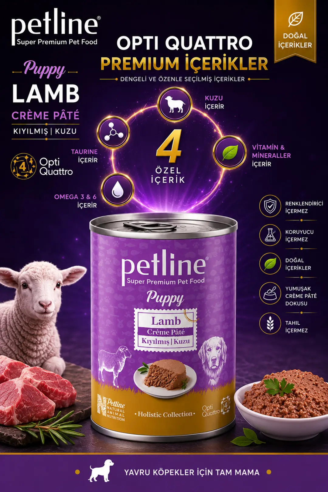 Gelişim Destekleyici Puppy Lamb Crème Pâté Kuzulu Yavru Köpek Konservesi 395 Gr