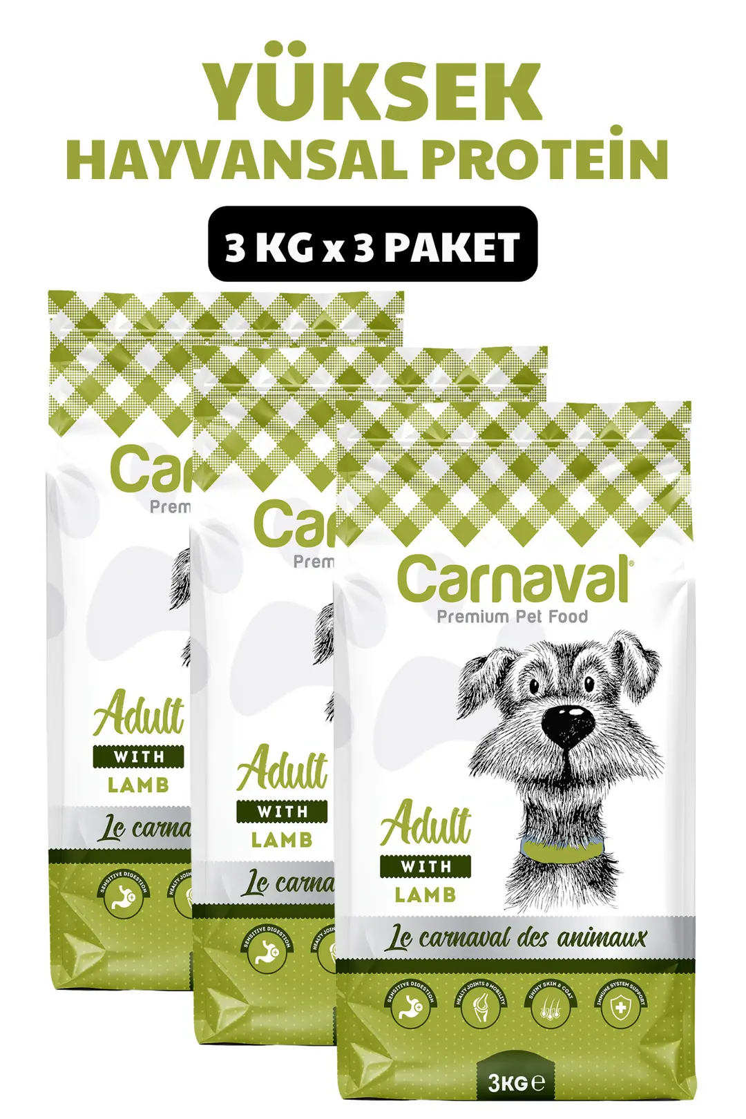 Kuzu Etli Yetişkin Köpek Maması 9kg (3X3KG)