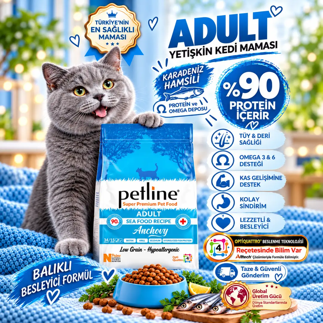 Yerli Karadeniz Hamsili - Balıklı Yetişkin Kedi Maması 3kg (2X1.5KG) - Anchovy