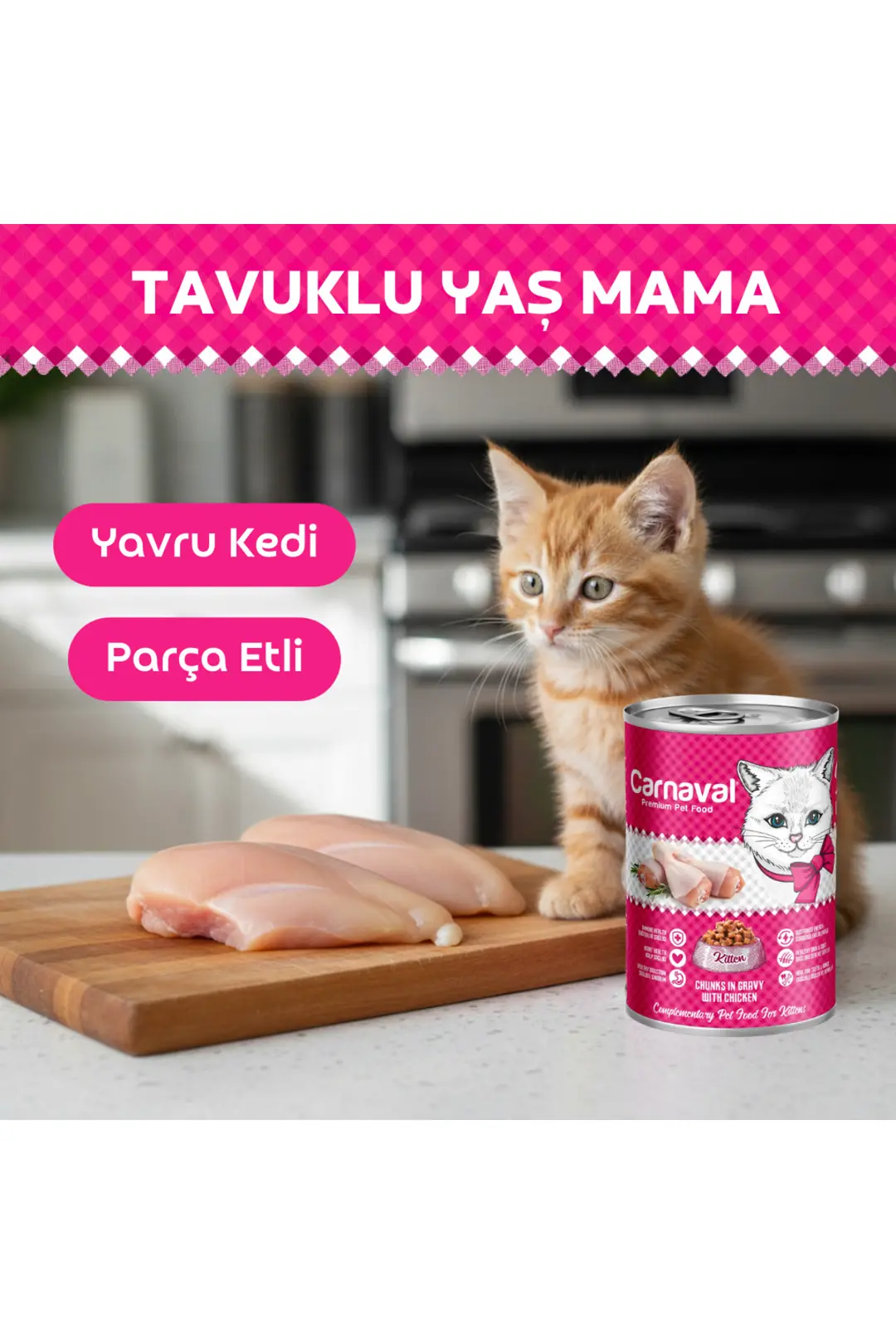 Premium Yavru Kedi Konservesi Tavuklu 400 Gr X 12 adet