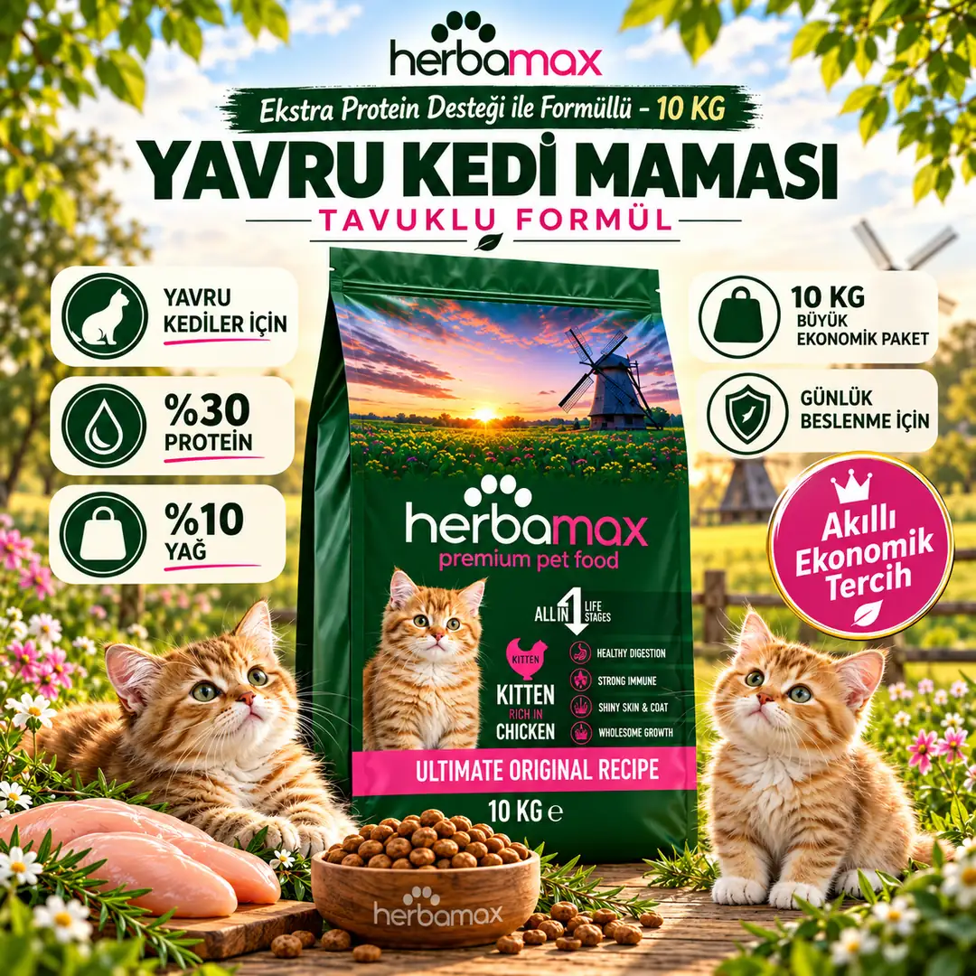 Gelişim Destekleyici Etkisi Ile Yavru Kedi Maması Tavuk Etli 2x10 Kg Ikili Paket