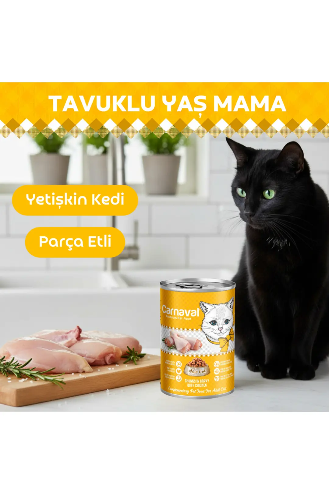 Premium Yetişkin Kedi Konservesi Tavuklu 400 gr X 12 Adet