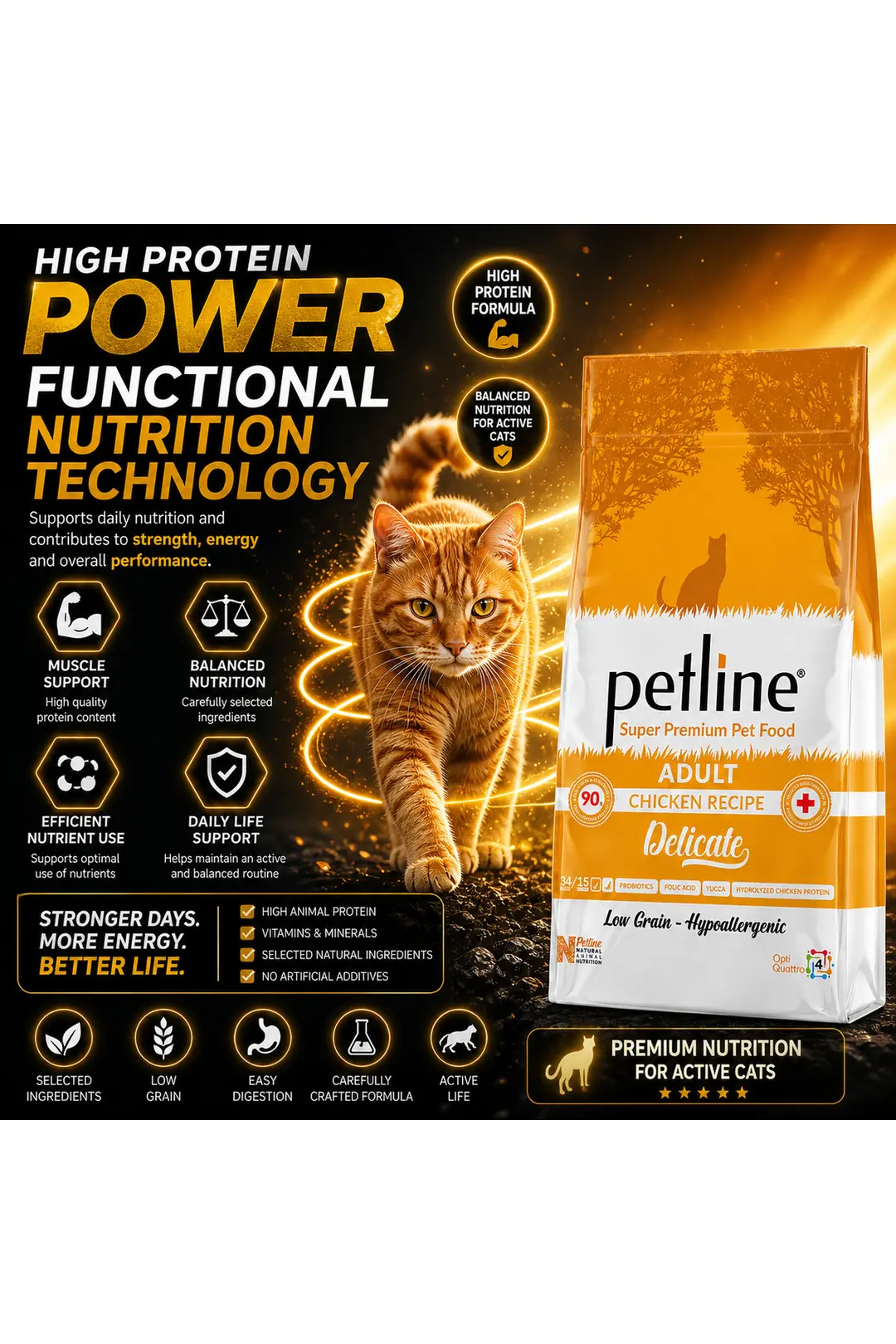 Yüksek Proteinli Ve Dengeli Beslenme Sağlayan Tavuklu Kedi Maması 3kg (2 X 1.5KG) - Delicate