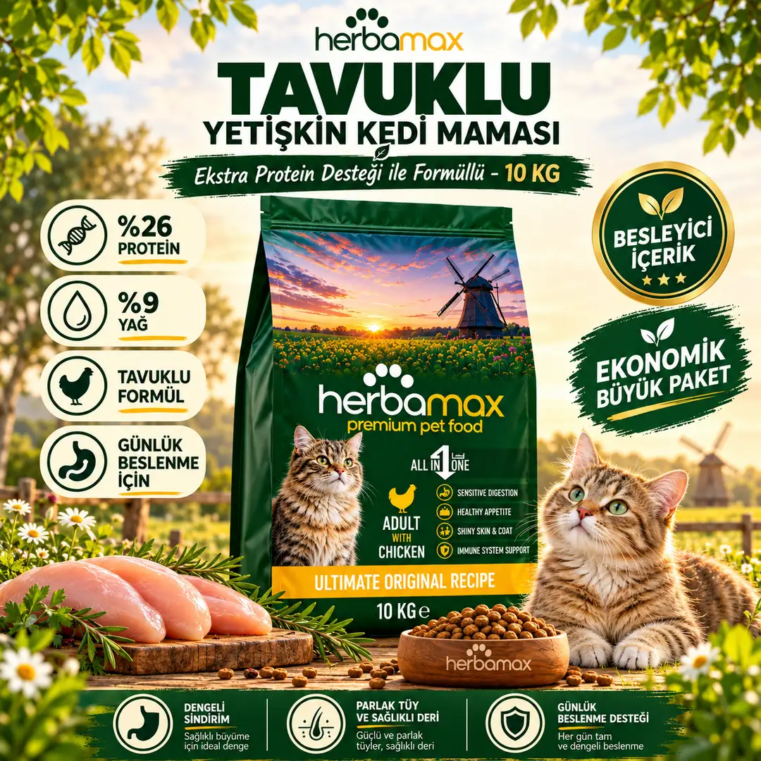 Bağışıklık Sistemi Düzenlemeye Yardımcı Etkili- Tavuklu Yetişkin Kedi Maması 20kg (2X10KG)
