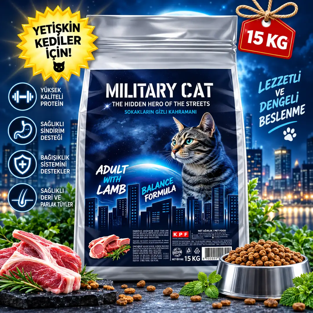 Kuzu Etli Yetişkin Kedi Maması 15 KG(Özel Kolili Gönderim - Hasarsız Teslimat)