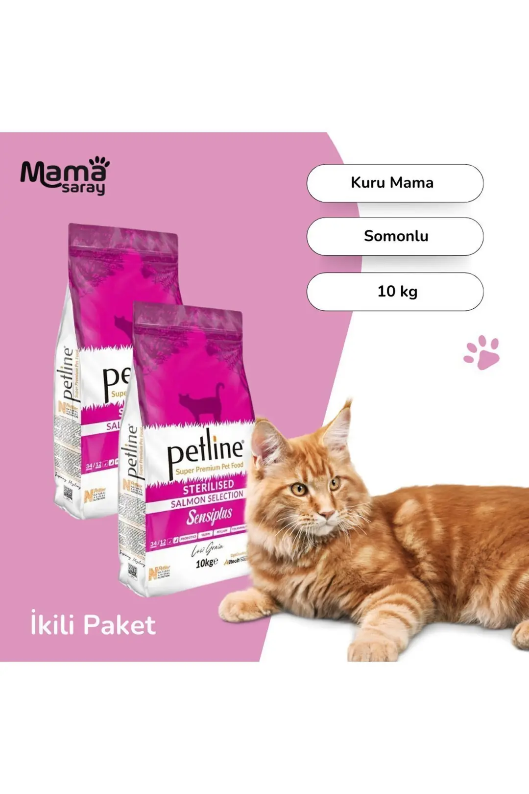 Kısırlaştırılmış Somonlu Yetişkin Kedi Maması 20kg (2 X 10KG) - Sensıplus