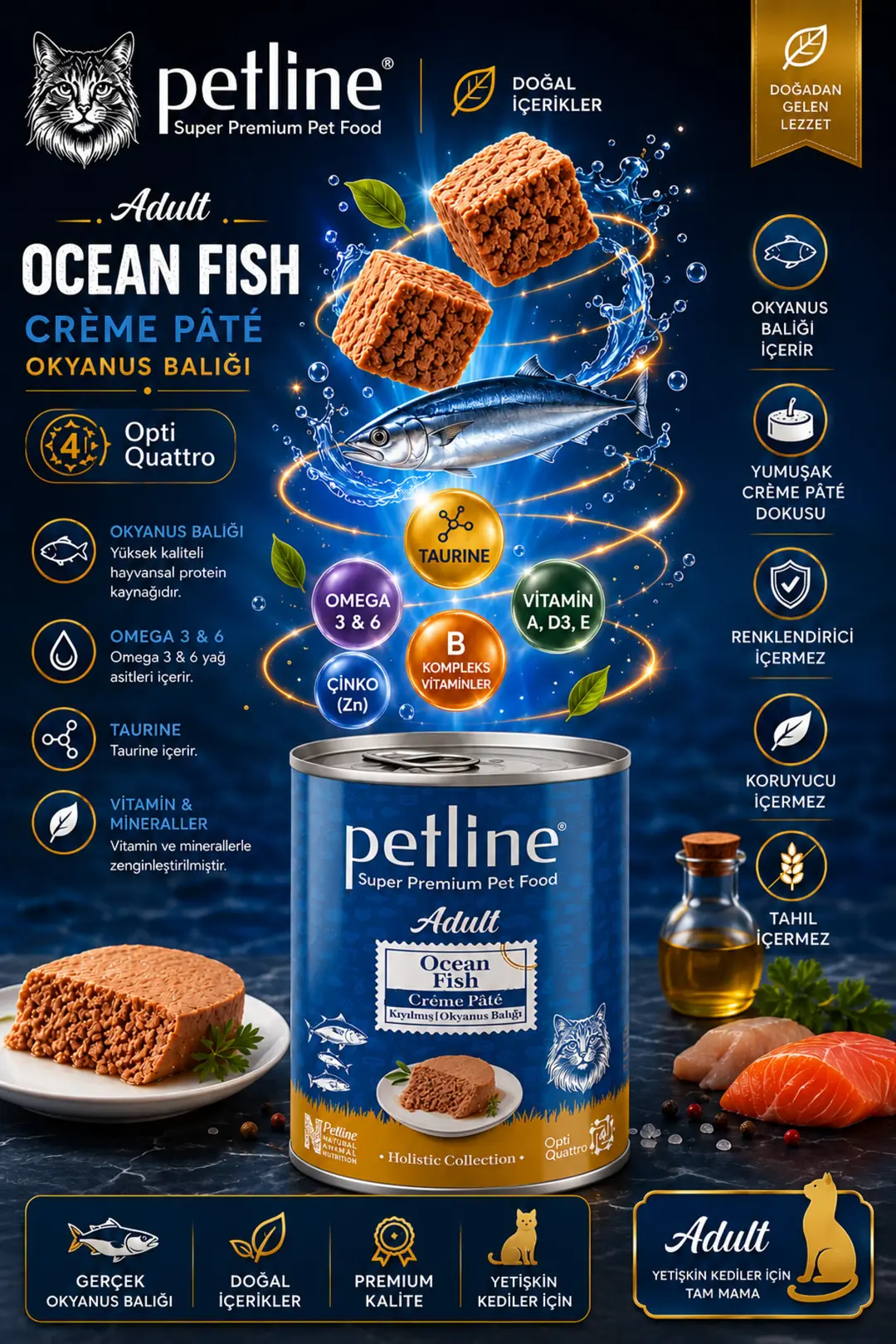 Gold Opti Quattro Nutrition™ Adult Ocean Fish Crème Pâté Okyanus Balıklı Kedi Konservesi 395 Gr