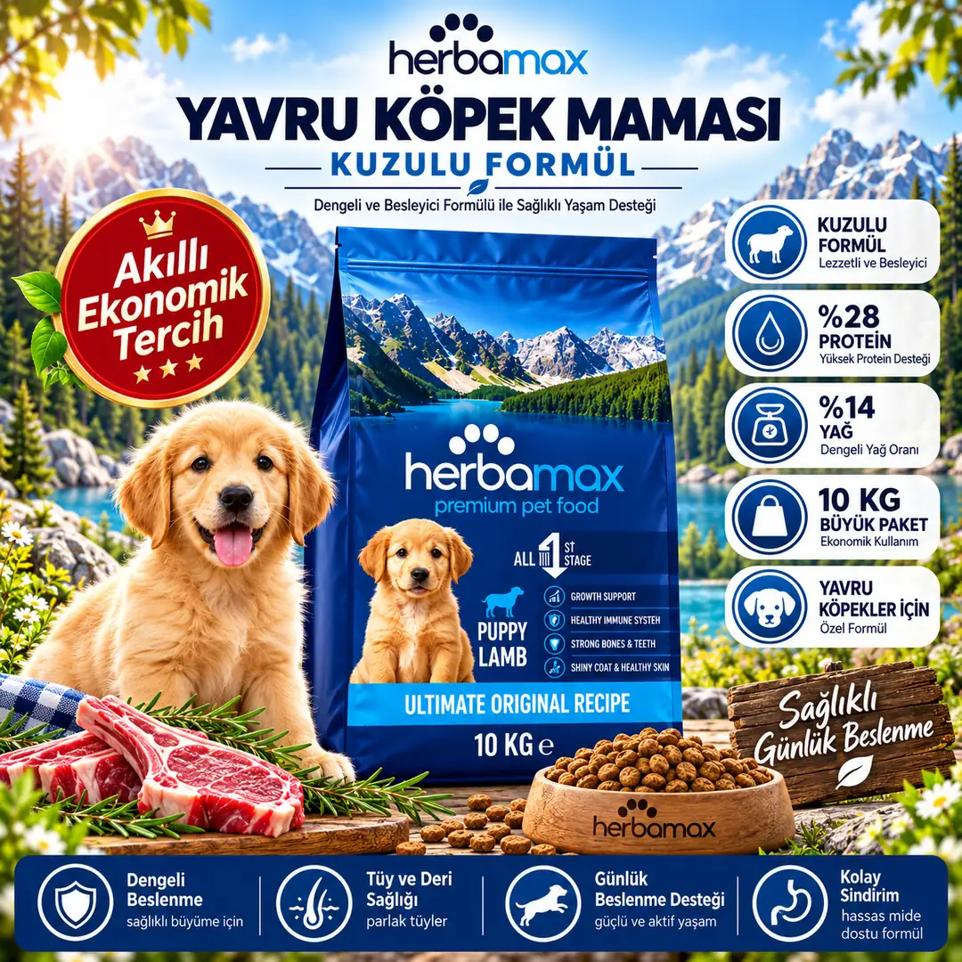Yüksek Hayvansal Protein Sayesinde Gelişim Destekleyici Kuzu Etli Yavru Köpek Maması 20kg (2X10KG)