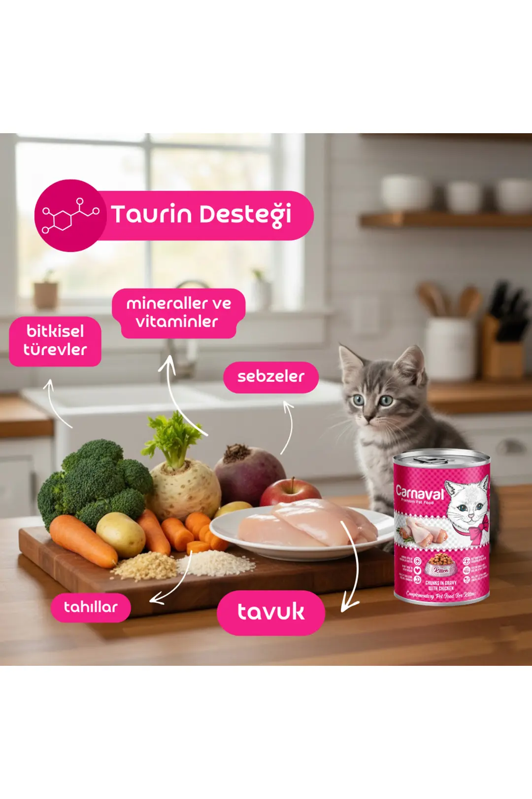Kaliteli Yaş Mama 48 Adet Yavru Kedi Konservesi - Tavuklu 400 gr
