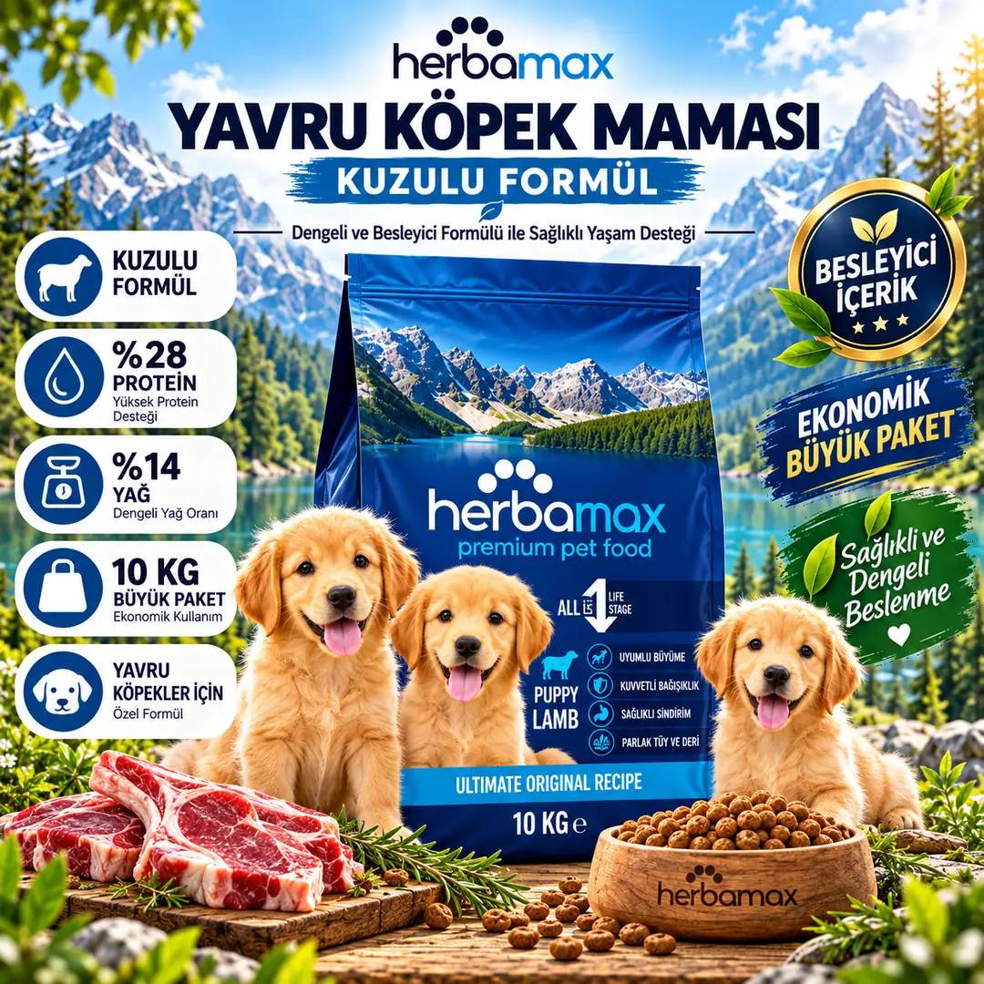 Yüksek Hayvansal Protein Sayesinde Gelişim Destekleyici - Kuzu Etli Yavru Köpek Maması 10kg