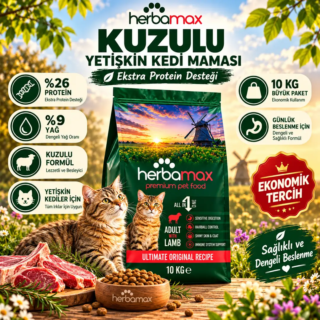 Ekstra Protein Desteği Sayesinde Bünyeyi Güçlendiren Formüllü - Kuzu Etli Yetişkin Kedi Maması 10kg