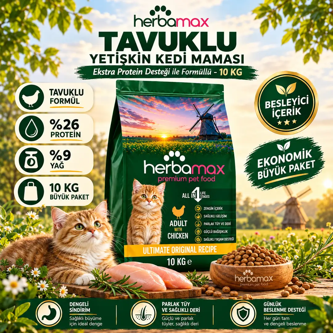 Bağışıklık Sistemi Düzenlemeye Yardımcı Etkili- Tavuklu Yetişkin Kedi Maması 10kg