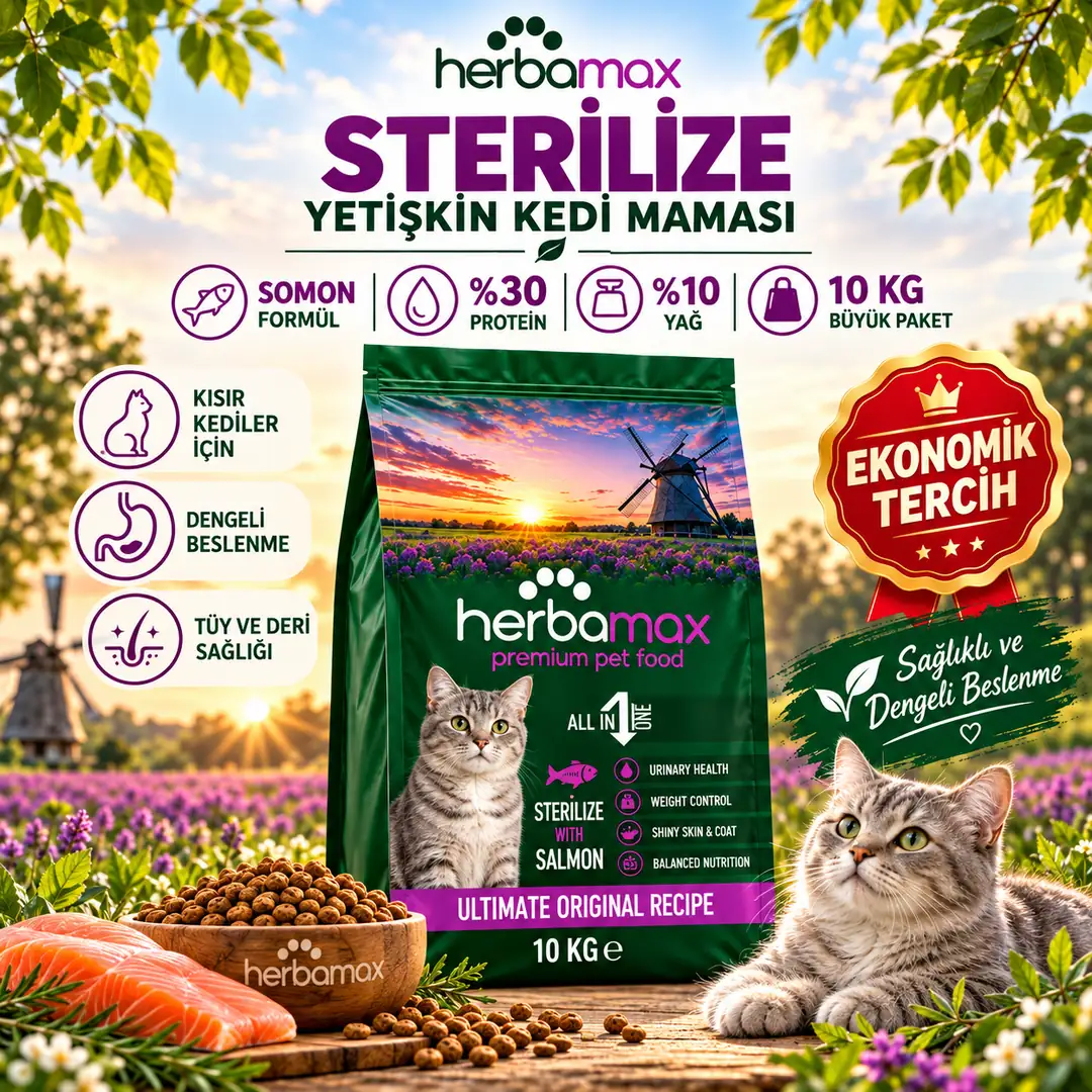 Kilo Dengeleyici Özellikte- Kısırlaştırılmış Somonlu Kedi Maması 10kg