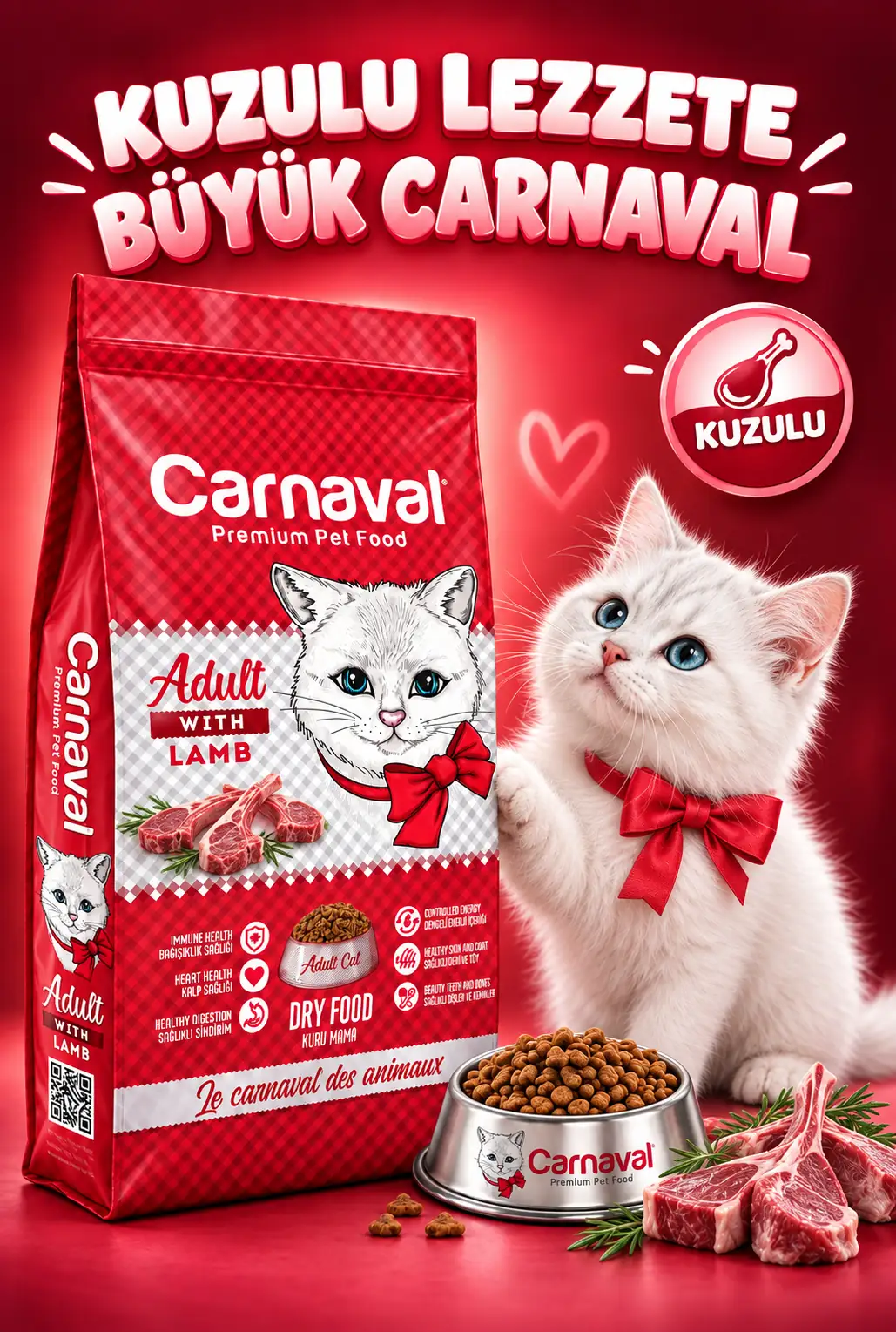 Kuzu Etli Yetişkin Kedi Maması 3kg (2X1.5KG)