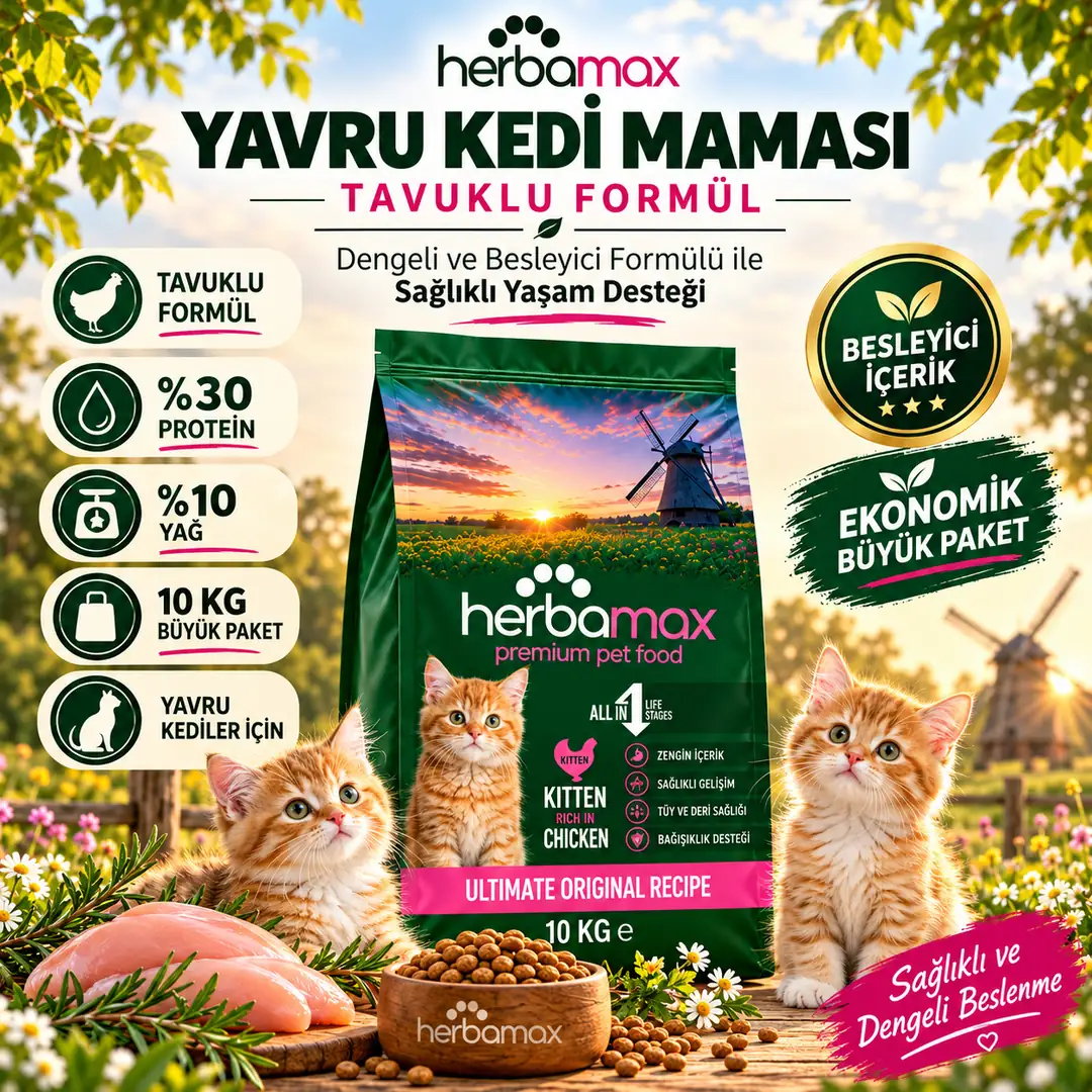 Gelişim Destekleyici Etkisi Ile Yavru Kedi Maması Tavuk Etli 2x10 Kg Ikili Paket
