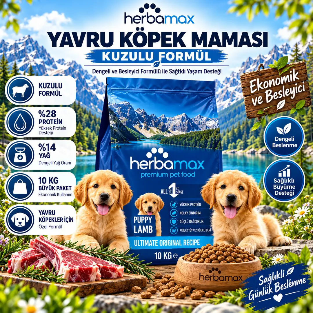 Yüksek Hayvansal Protein Sayesinde Gelişim Destekleyici Kuzu Etli Yavru Köpek Maması 20kg (2X10KG)