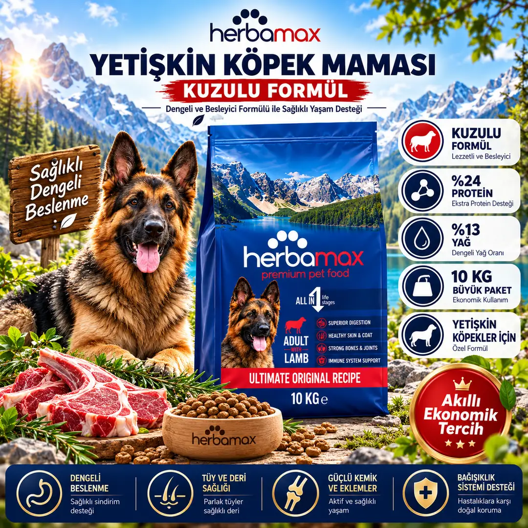 Sindirim Destekleyici- Yetişkin Köpek Maması Kuzu Etli 2x10 Kg Ikili Paket