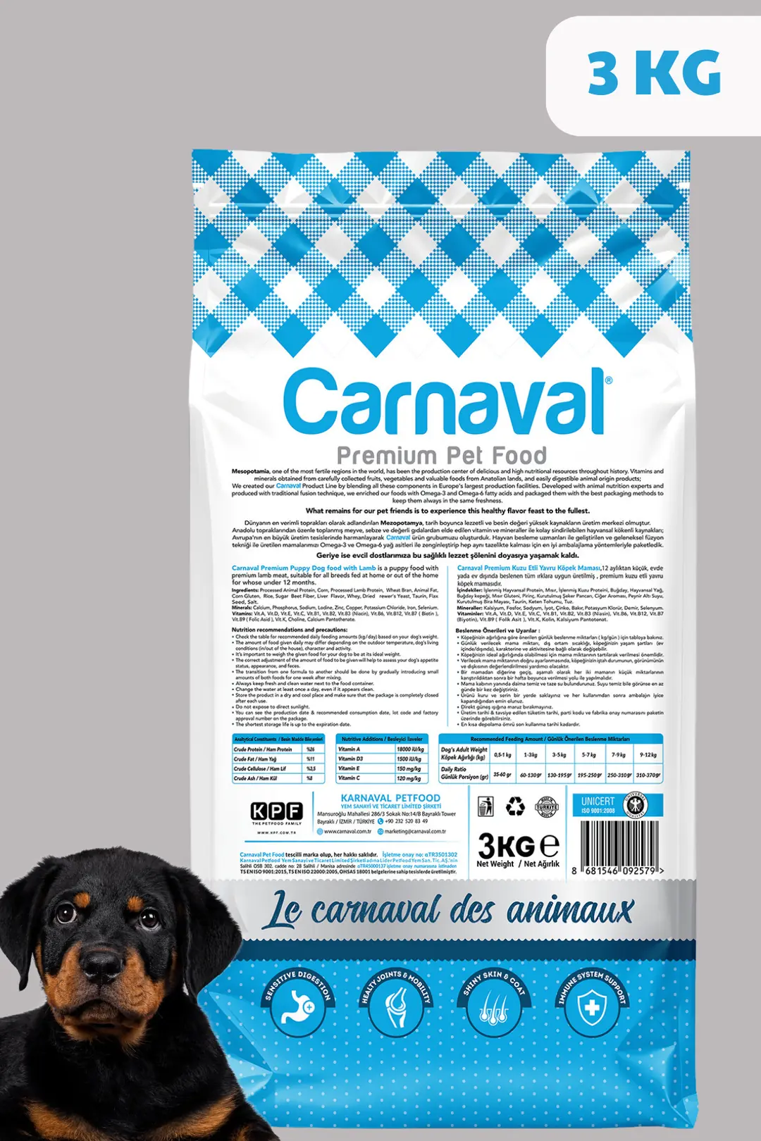 Kuzu Etli Yavru Köpek Maması 3kg