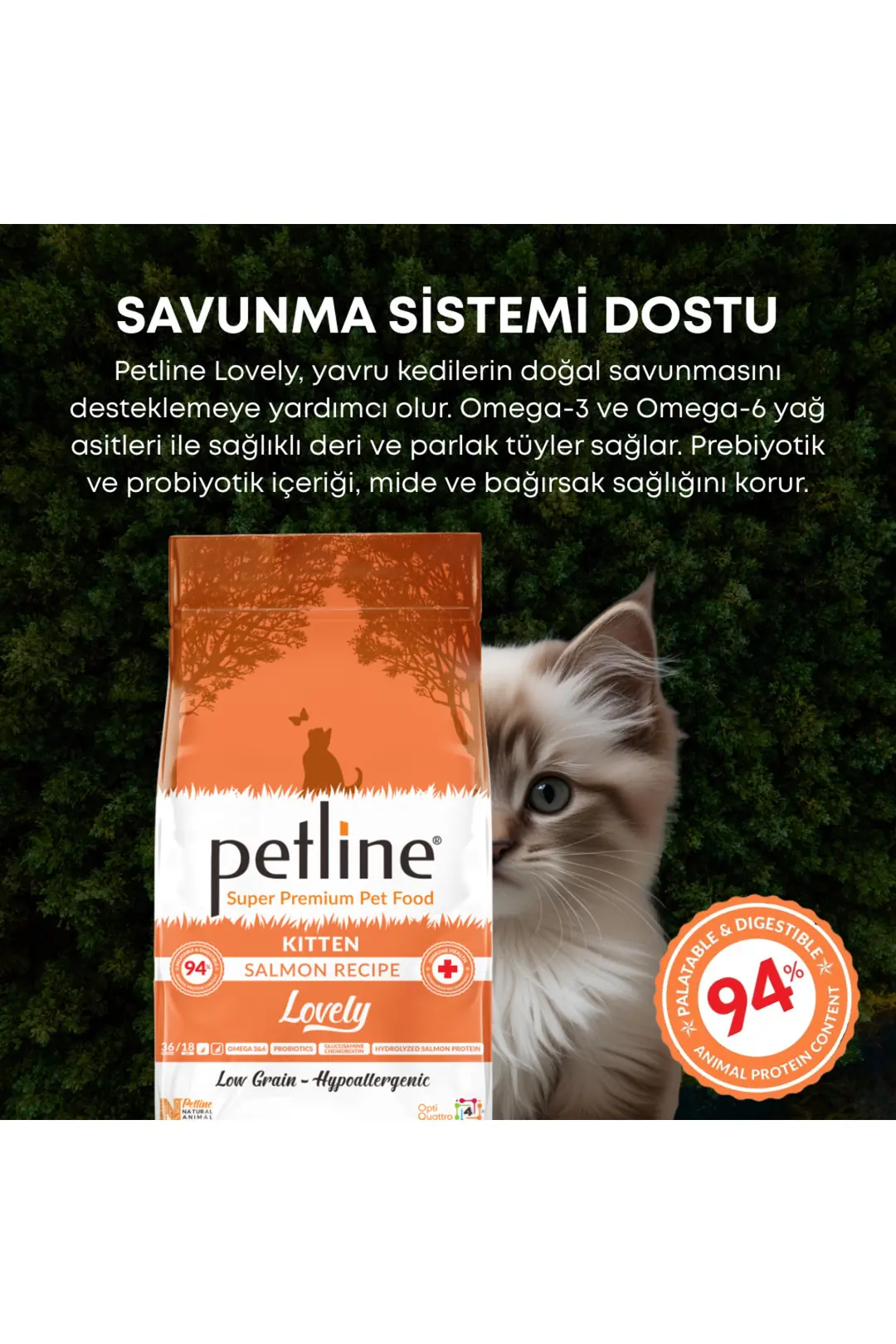 Omega 3&6 Deposu, Glukosaminli, Probiyotikli Yavru ve Yetişkin Kedi Maması 1,5kg - Lovely