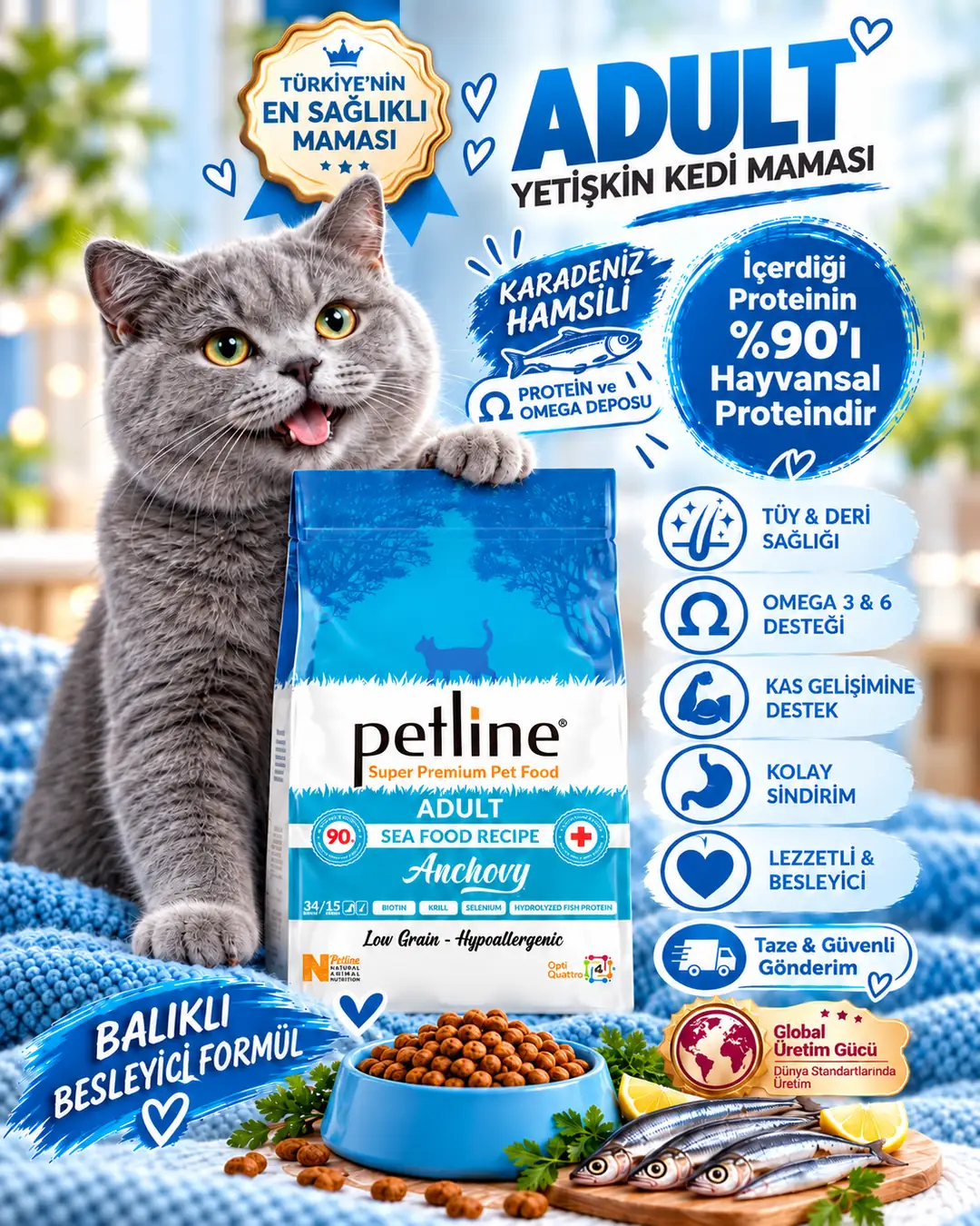 Hamsili Yetişkin Kedi Maması 20kg (2X10KG)