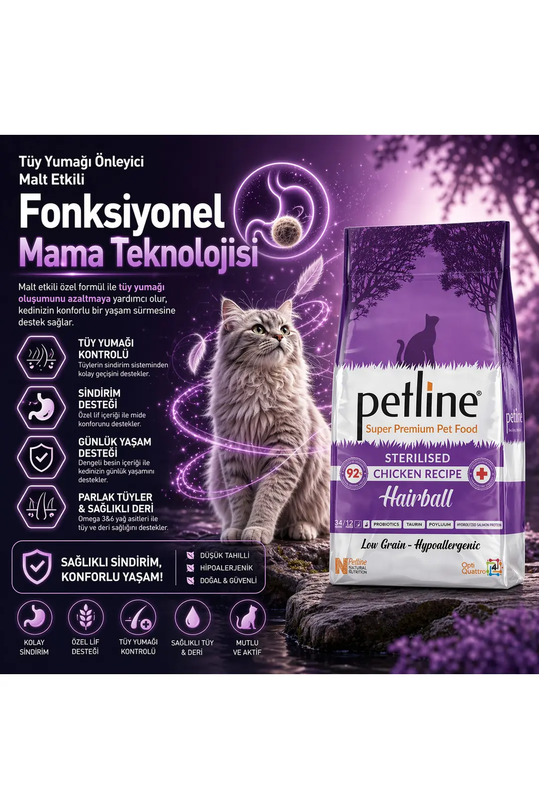 Tüy Yumağı Önleyici Kısır Kedi Maması 6 Kg Tavuklu ve Diyet Destekli