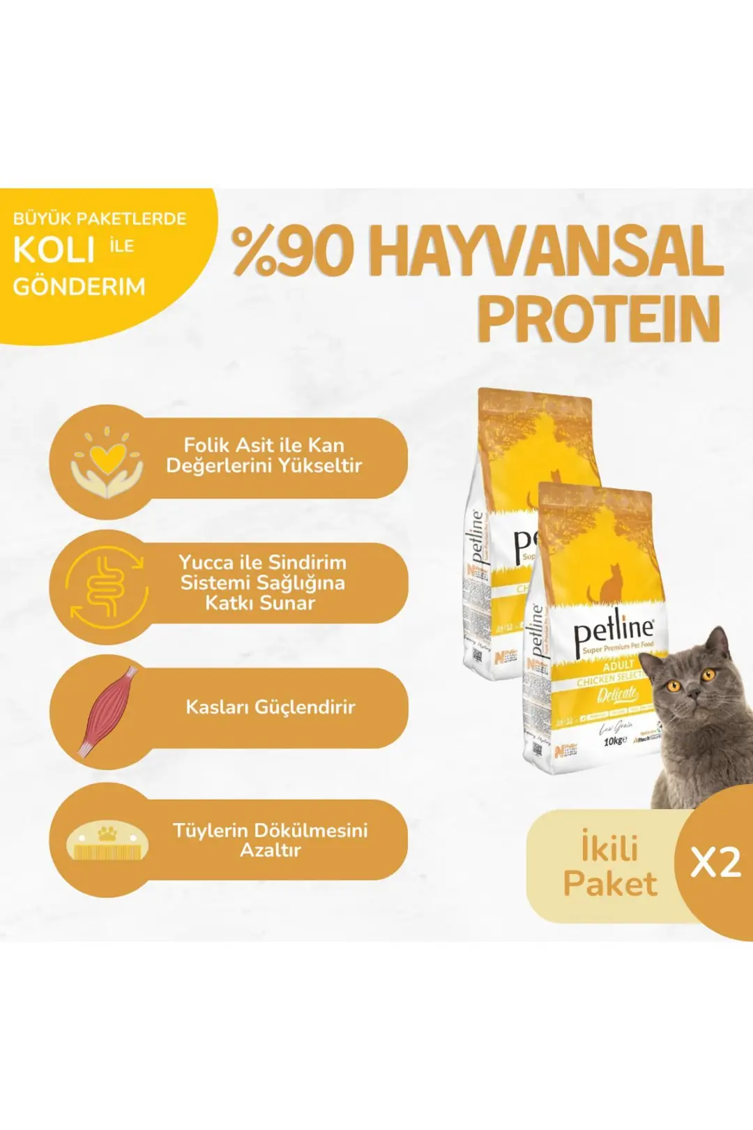 Tavuklu Yetişkin Kedi Maması 20kg (2X10KG) - Delıcate