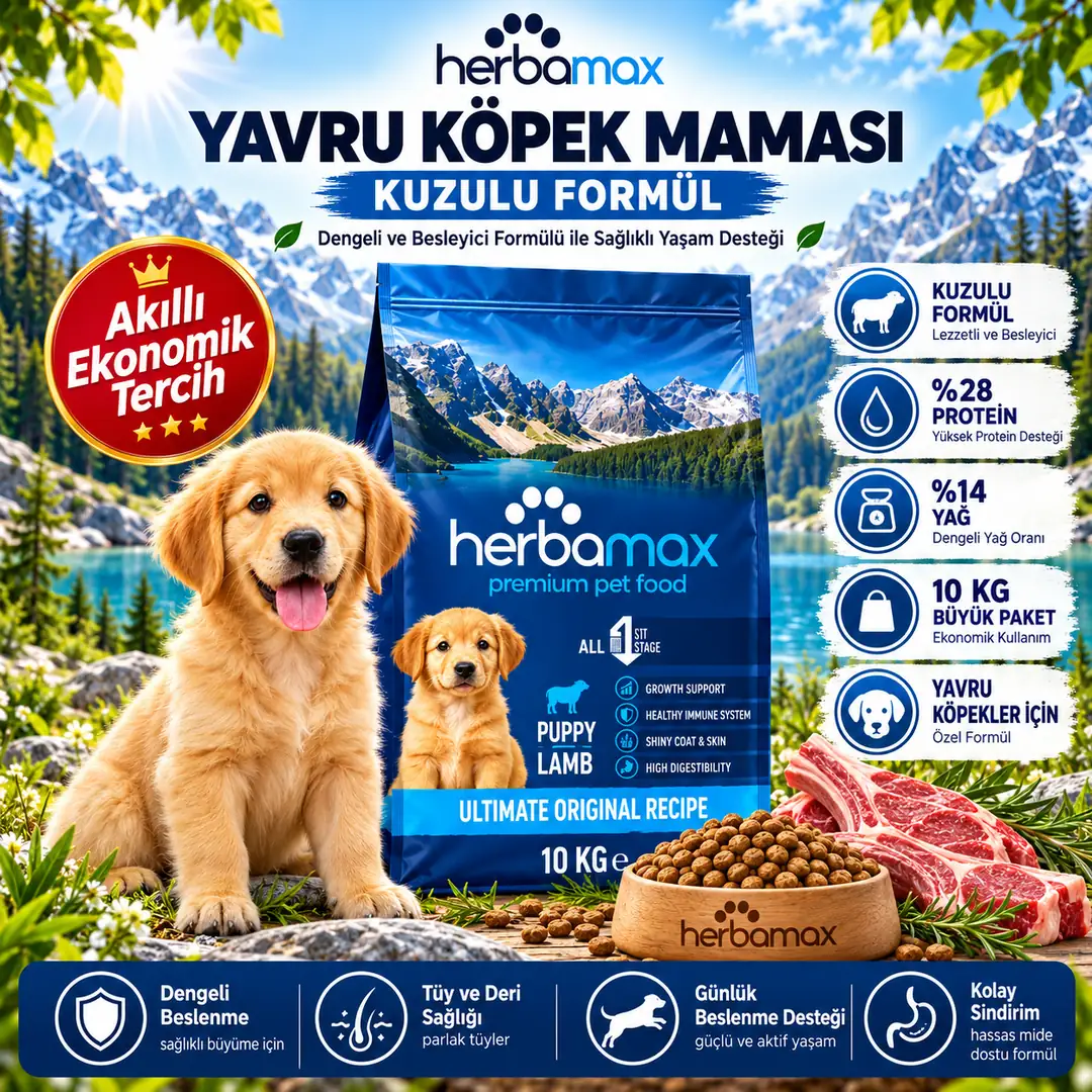 Yüksek Hayvansal Protein Sayesinde Gelişim Destekleyici - Kuzu Etli Yavru Köpek Maması 10kg
