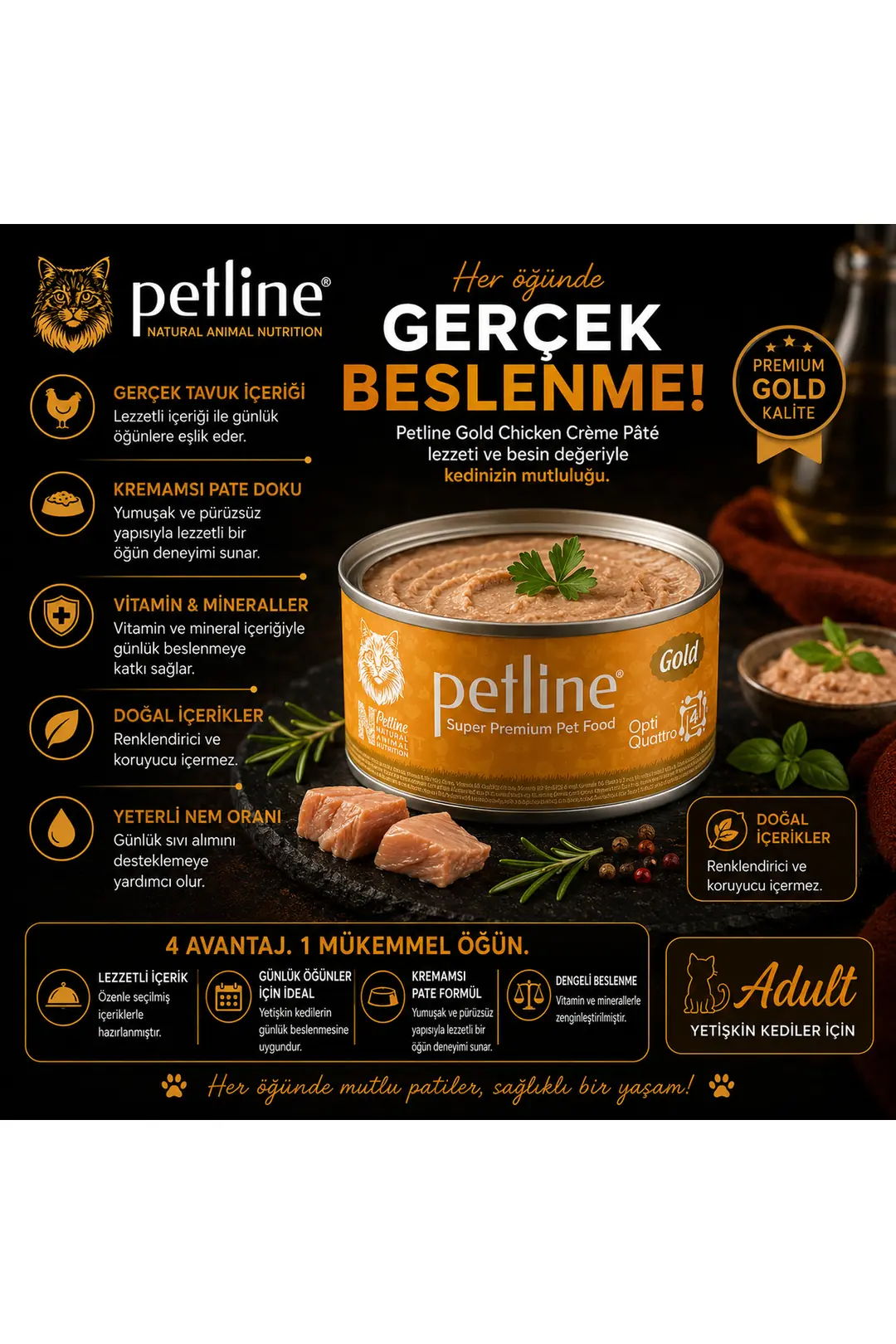 Gold Opti Quattro Nutrition™ Chicken Crème Pâté 85 Gr "8 Adet gönderilmektedir"