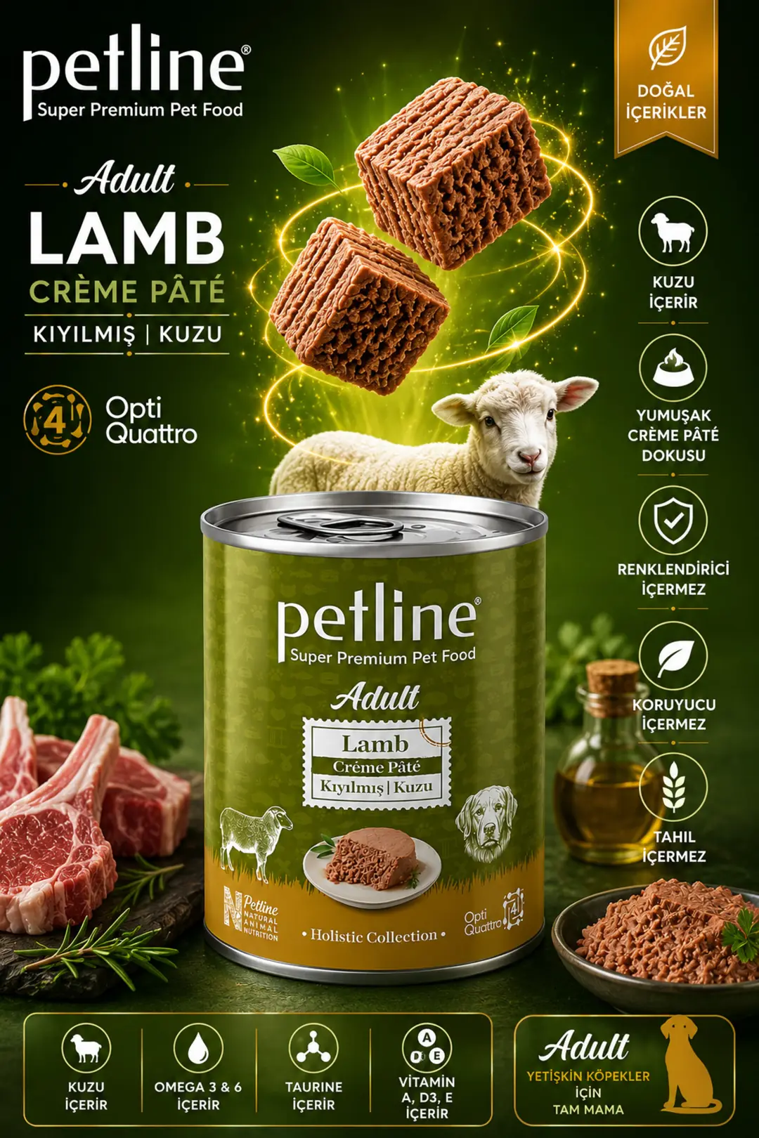 Gold Opti Quattro Nutrition™ Adult Lamb Crème Pâté Kuzulu Yetişkin Köpek Konservesi 395 Gr